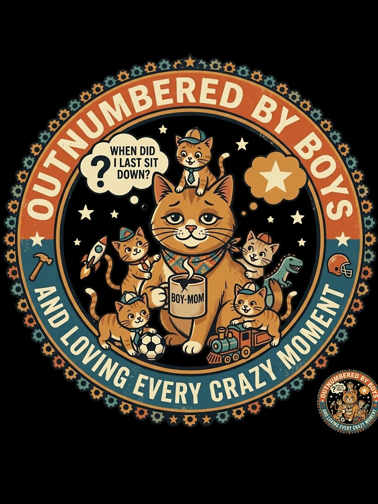 Outnumbered by Boys - Funny Boy Mom Retro Cat Badge - Loving Every Moment by Wear Sculpt