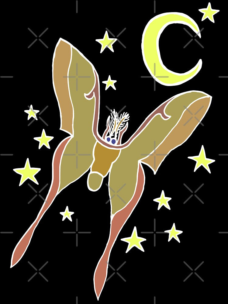 Pretty Butterfly / Chinese Moon Moth (Actias Ningpoana) Flying At Night (No Text, White Outline) by Graograman