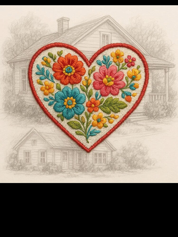 Embroidery-Style Heart Patch Over Hand-Drawn Sketch – Cute Textile Aesthetic by ashokreddy343