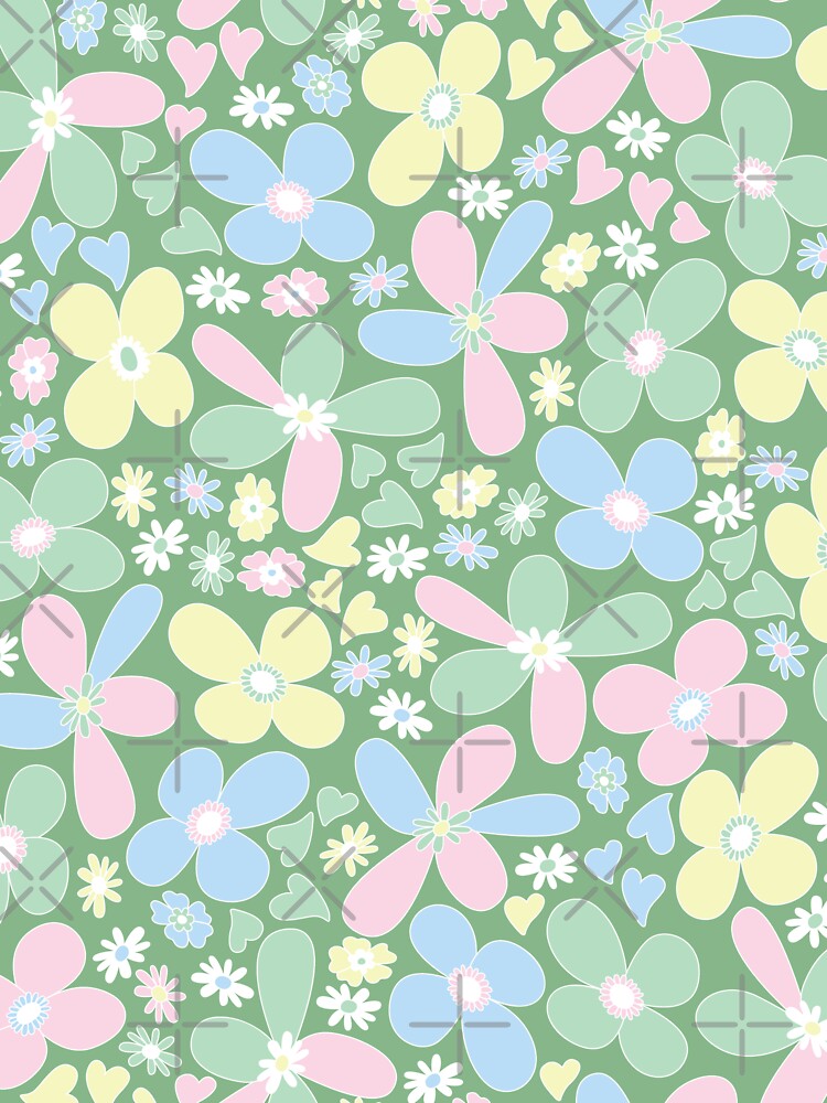 GREEN VINTAGE PASTEL BOHO RETRO 60S 70S FLOWER PATTERN DANISH SCANDINAVIAN STYLE by blomastudios