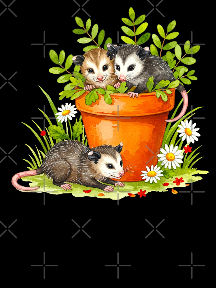 Cute Baby Opossums in Flower Pot by TeeARTHY