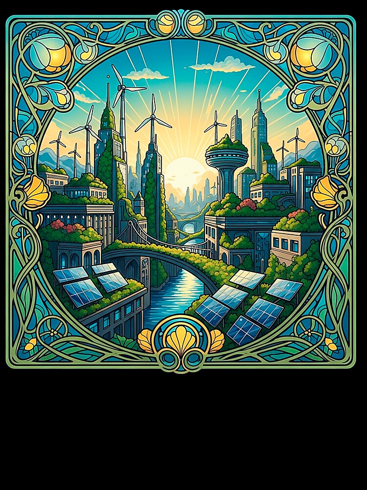 Solarpunk Cityscape Art Nouveau Green Future by SholoStudio