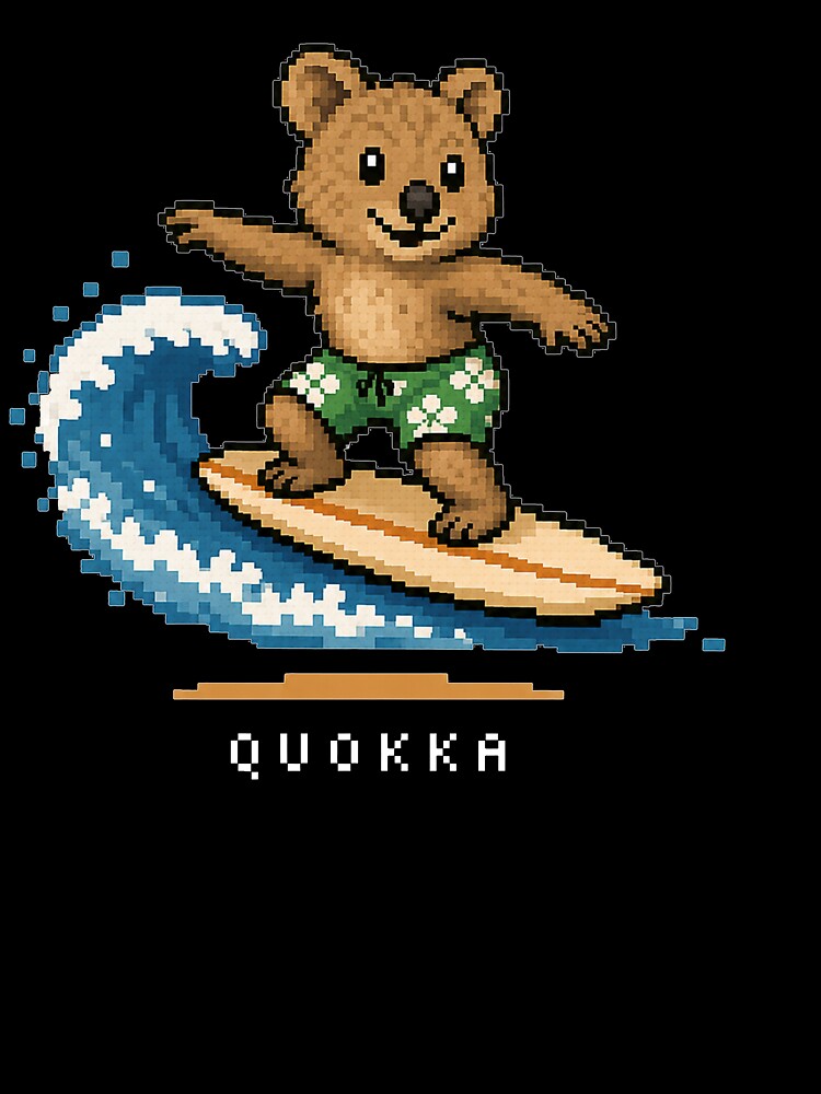 Cute Pixel Art Surfing Quokka - Retro 8-Bit Wildlife Design by SLGA-Designs