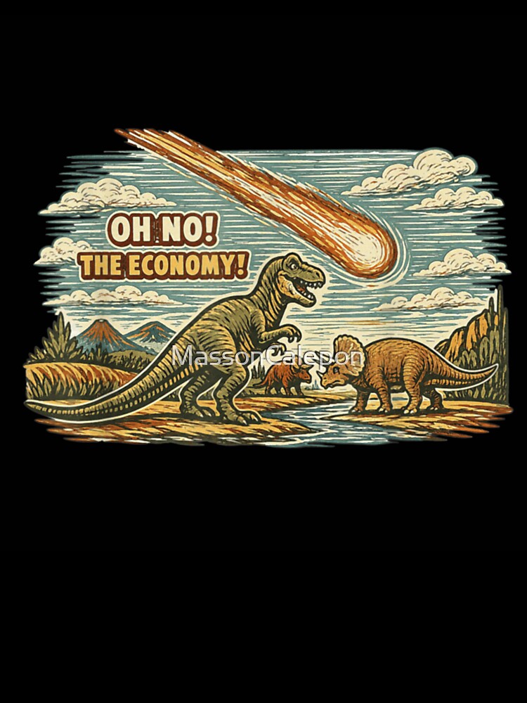 Oh No The Economy Dinosaur Meteor Funny Extinction Meme Design by MassonCalepon