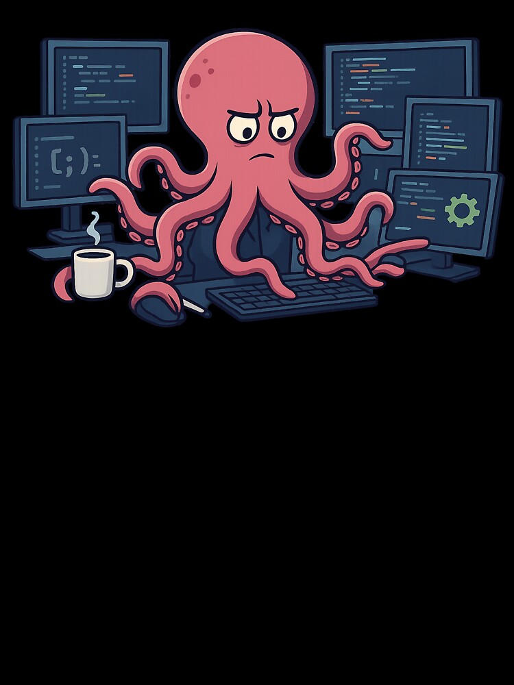 I've become an octopus from too many tasks – a humorous and familiar design for programmers and tech enthusiasts by Ach&Koor