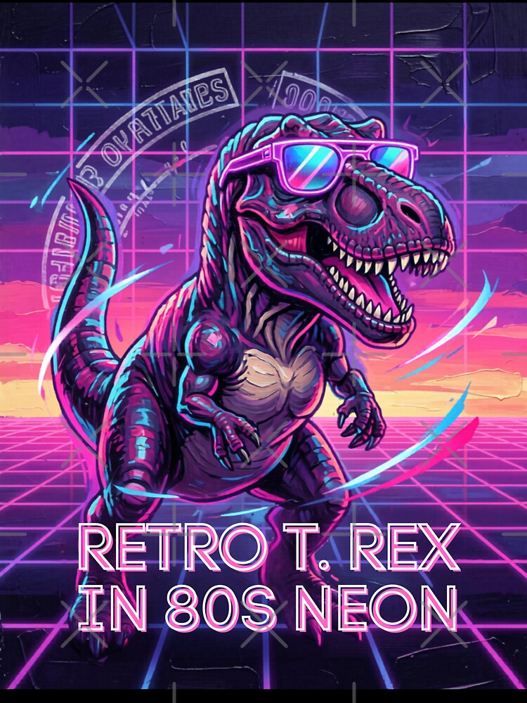 Retro T. Rex in 80s Neon – Synthwave Dinosaur Design by CallisC-Arts