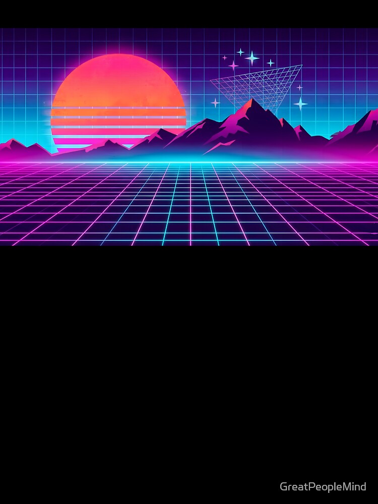 Retro Synthwave Neon Grid Sunset - Cyberpunk 80s Futuristic Landscape by GreatPeopleMind