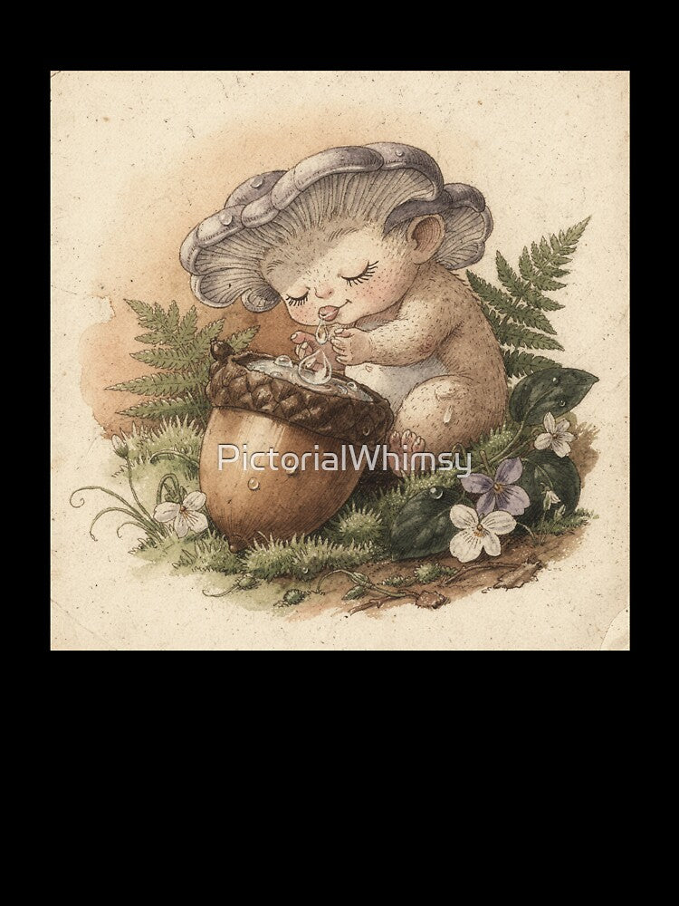 Mushroom Folk Morning Dew - Cottagecore Forest Art by PictorialWhimsy