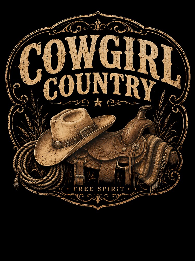 Cowgirl Country Free Spirit Vintage Western Saddle Graphic by Anyshca