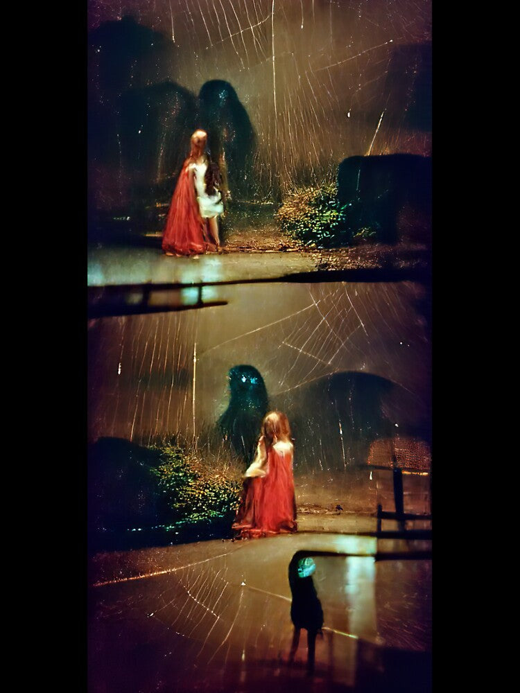 A girl meeting the devil in the rain at night by kiertwice