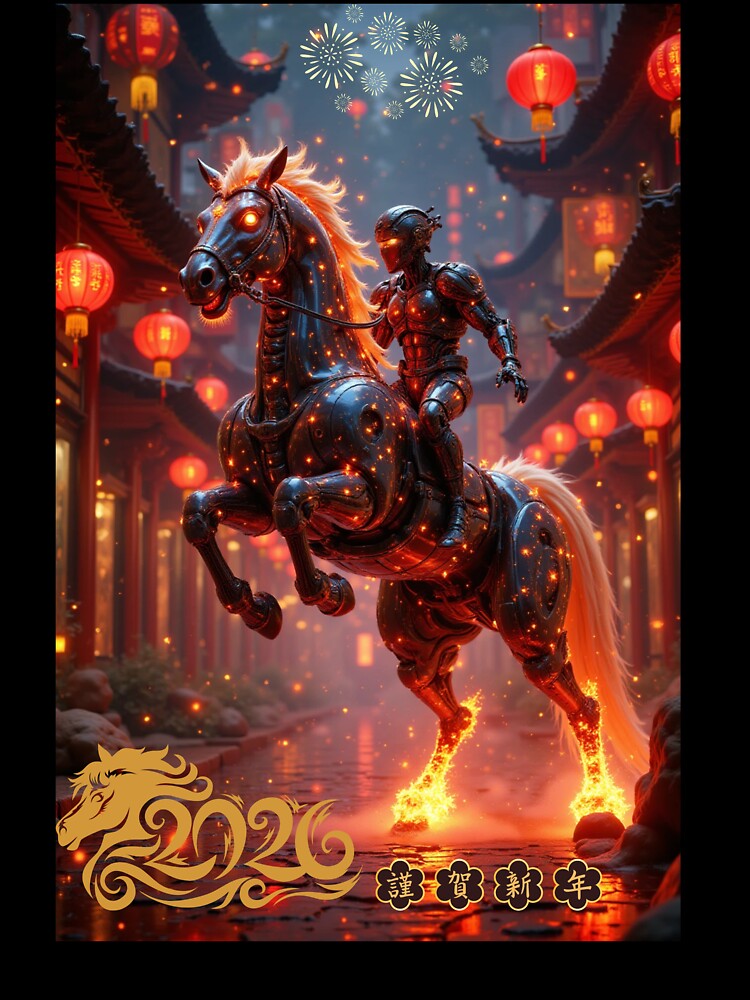 Cyberpunk Fire Horse 2026 – Futuristic Chinese New Year Zodiac Art by fantasy.world