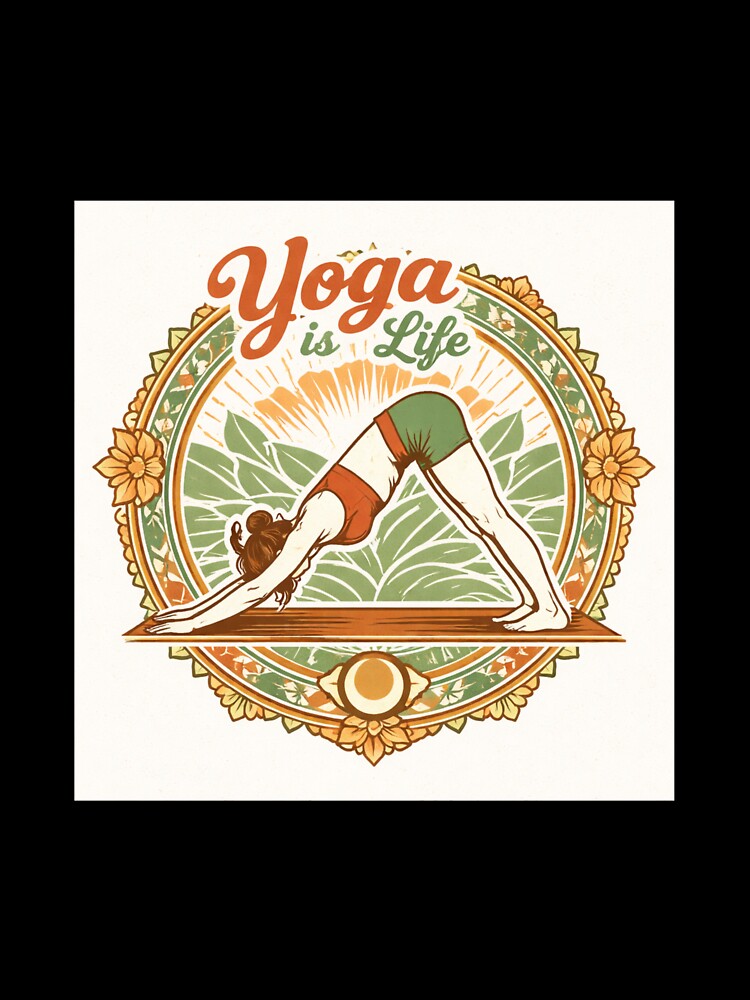 Vintage Yoga Is Life Mandala Design – Minimalist Line Art Woman in Downward Dog Pose – Retro Boho Aesthetic T-Shirt by VINTAGEPUNTEES