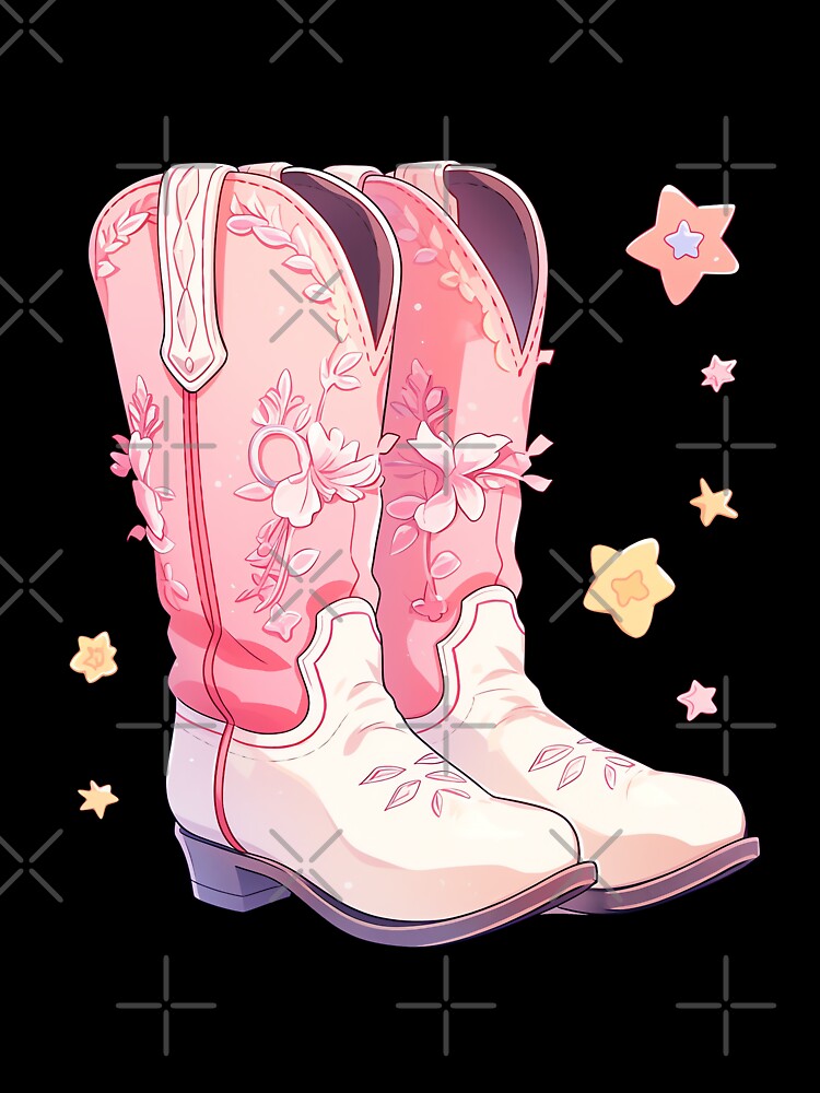 Cute Hot Pink Cowgirl Boots with Stars by CozyKawaiiArt
