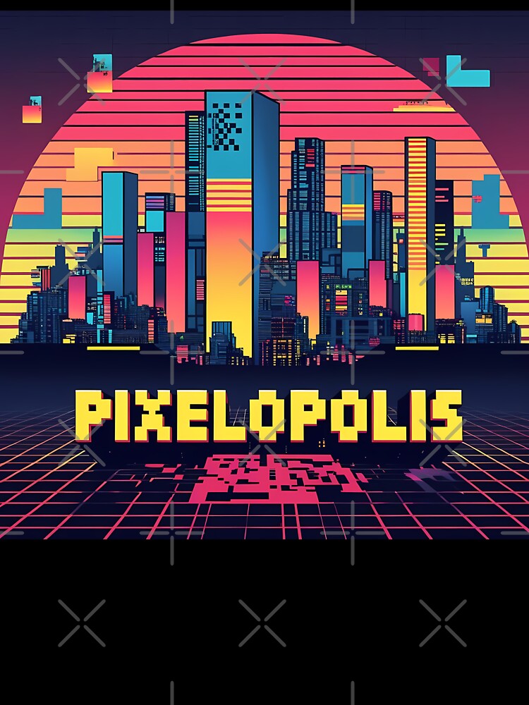 Pixelopolis – Retro-Futuristic Pixel City Skyline with Tetris Buildings & Neon Respawn Portals by LoliDesignShop