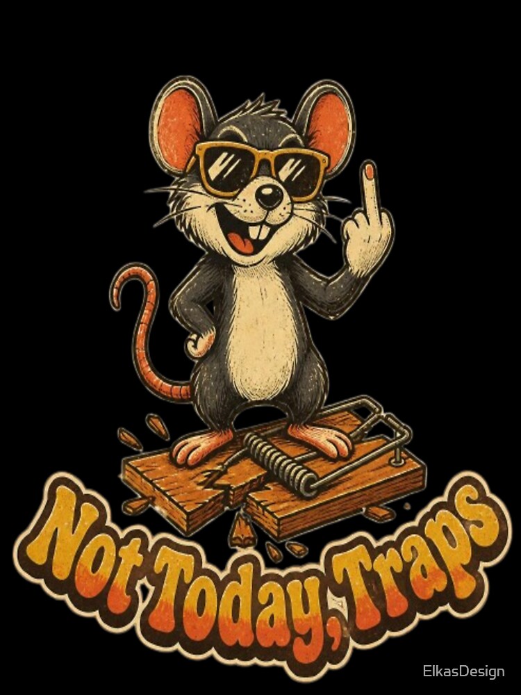 Funny Not Today Traps Vintage Shirt 70s Groovy Mouse Middle Finger Sarcastic T-Shirt by ElkasDesign