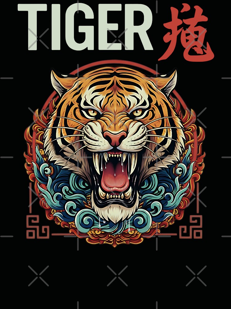 Asian Tiger Art – Roaring Tiger Illustration Oriental Style Design by DiverseDemand