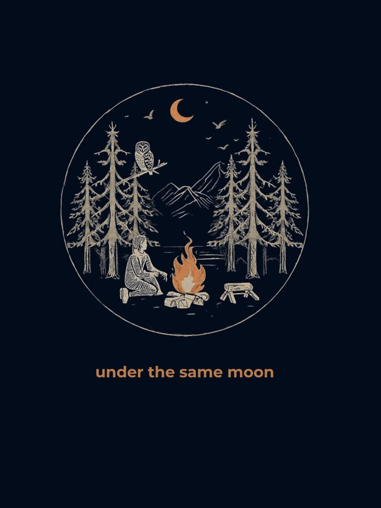 Under the Same Moon – Outdoor Campfire Nature Illustration by KindByNature