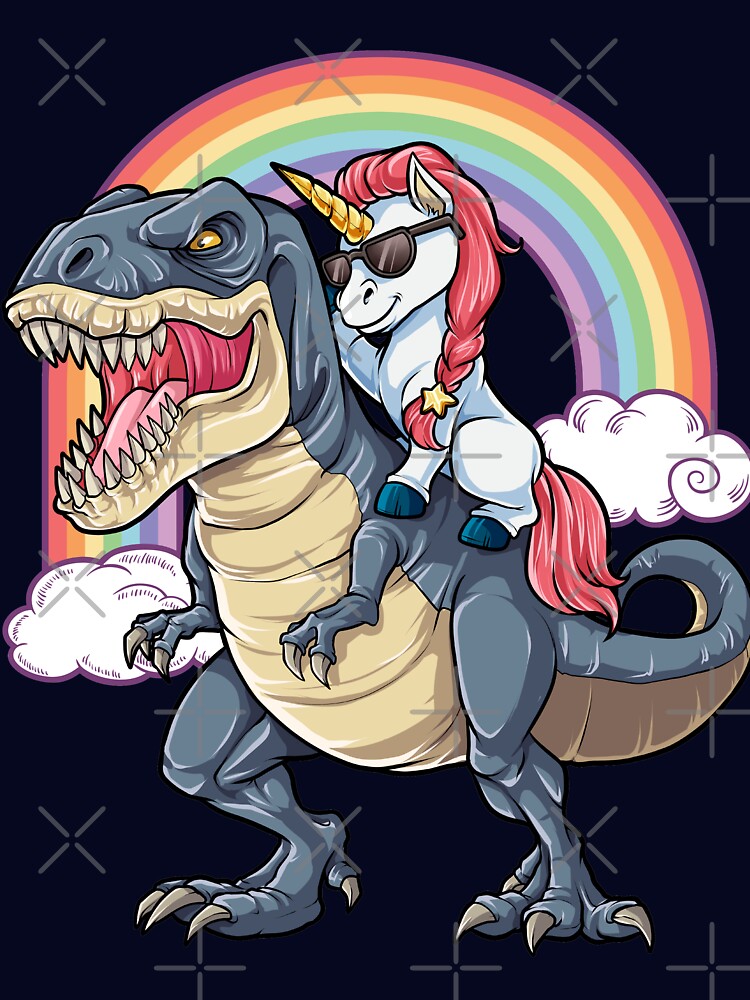 Unicorn Riding Dinosaur T Shirt T-Rex Funny Unicorns Party Rainbow Squad Gifts for Kids Boys Girls by LiqueGifts