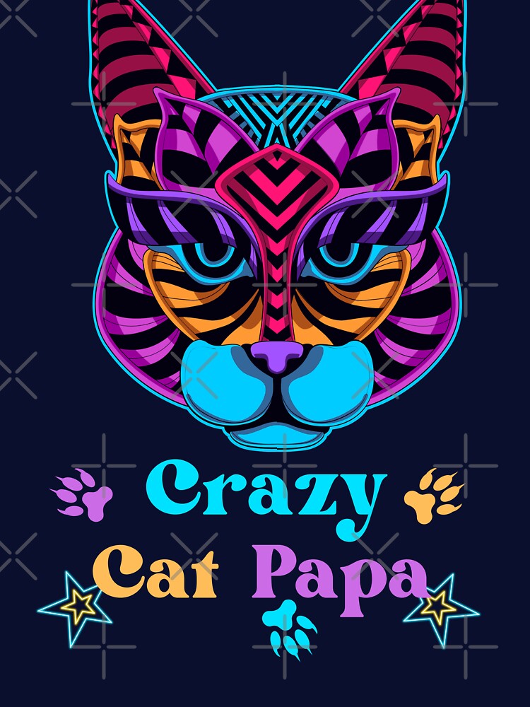 Crazy Cat Papa Illustrated Digital Design by mangaworldart