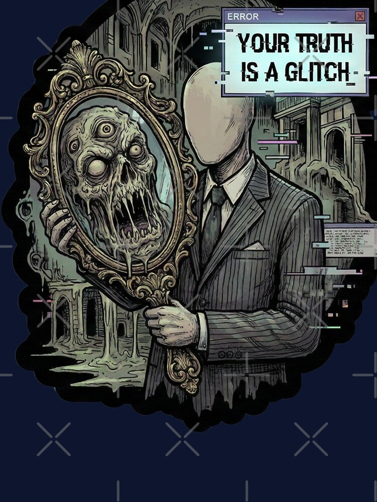 Your Truth is a Glitch – Dark Surreal Mirror Horror T-Shirt by MiracleDroplet