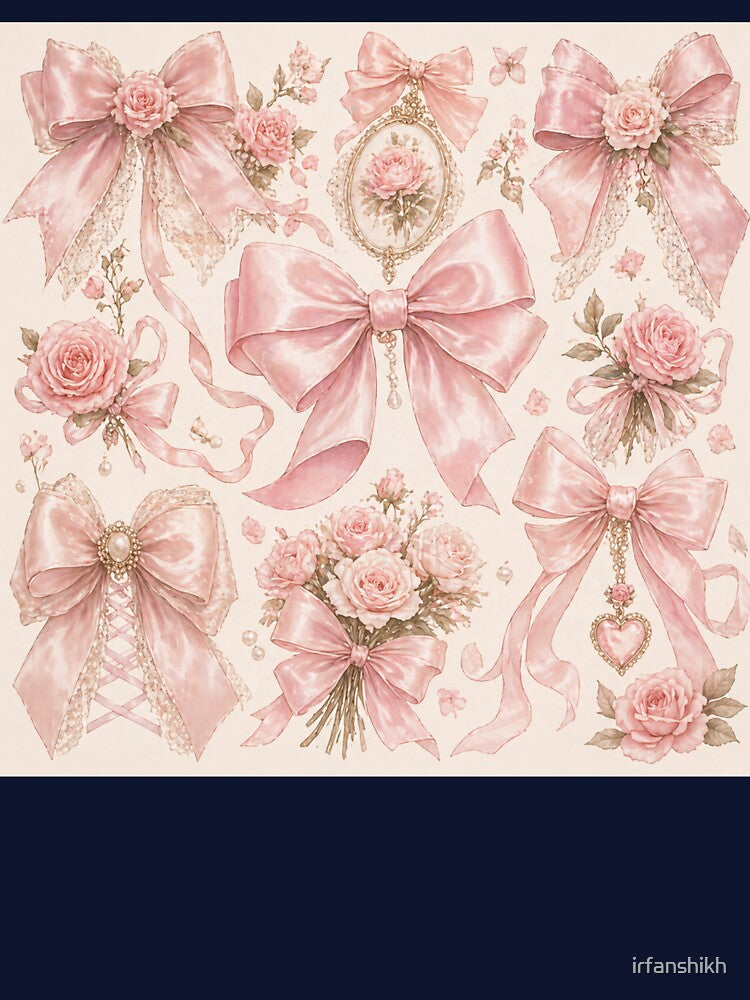 Coquette Bow Aesthetic – Satin Pink Ribbon Roses Feminine Art | Soft Girl Gift by irfanshikh