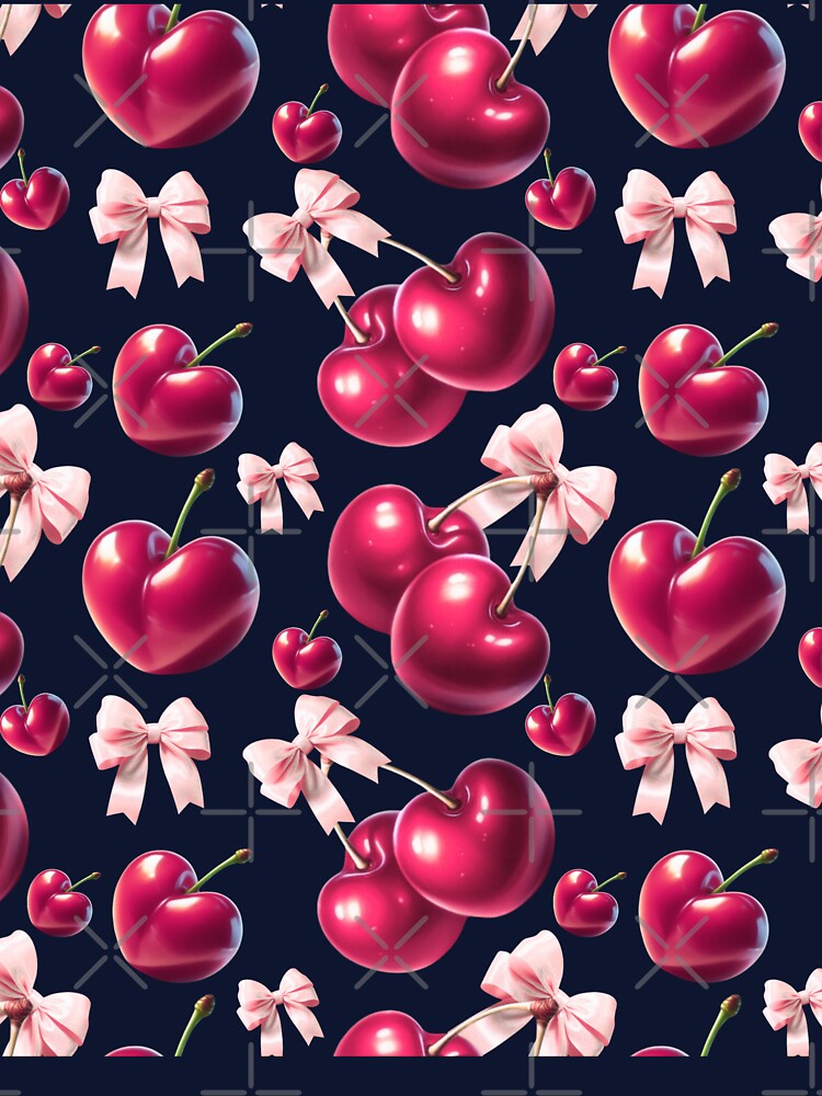 Coquette Cherry Pattern Pink Bow Aesthetic Soft Girl Tshirt by HopeAndHustle