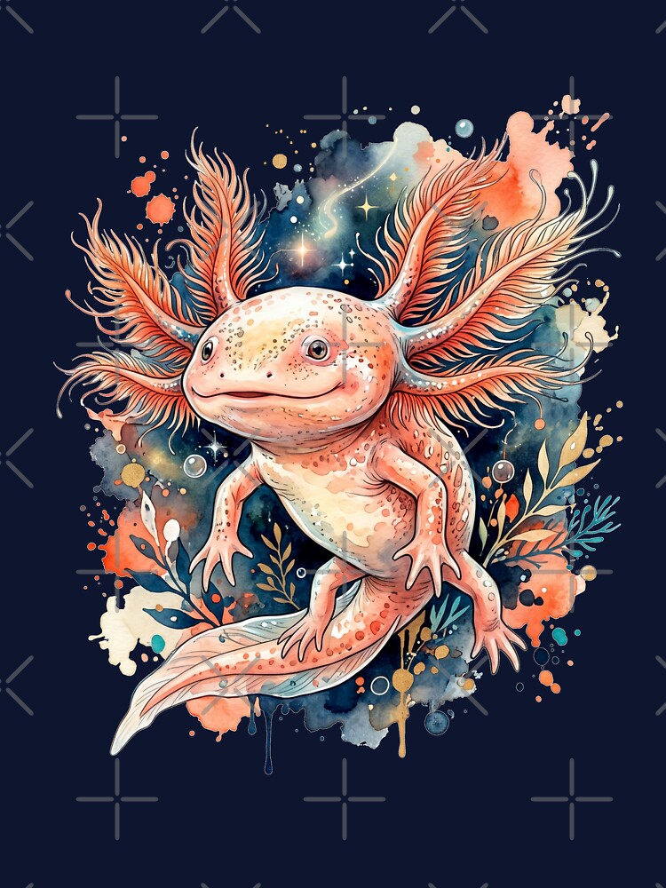 Cute Watercolor Axolotl Galaxy Art | Pink Axolotl Lover Gift by Biedroneczka