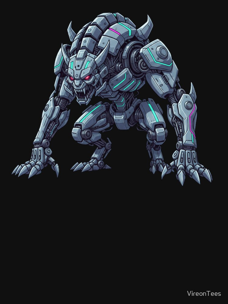 Cyber Mecha Beast – Futuristic Robot Monster Gaming Design by VireonTees
