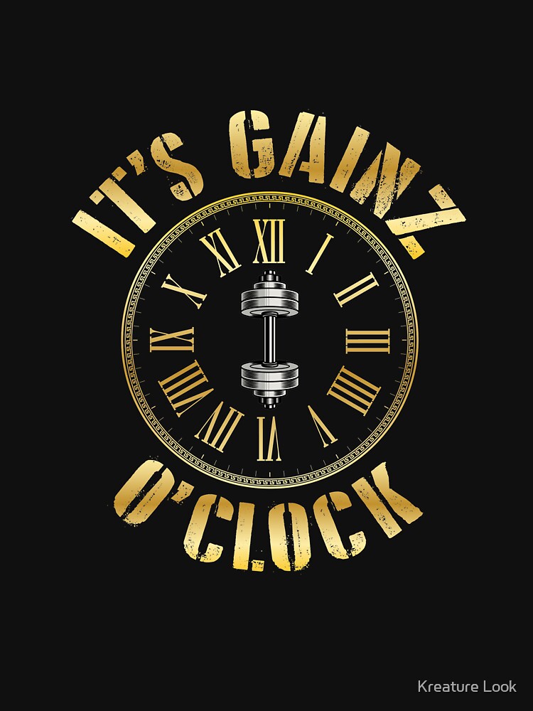 Gainz O'clock | gym shirts | men fitness | funny exercise shirt | funny fitness shirts | workout clothes | fitness motivational gym shirts | workout shirt by Kreature Look