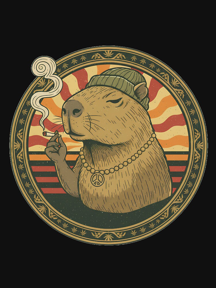 Chill Capybara Stoner - Retro 70s Zen Animal Art by TSE DESIGN