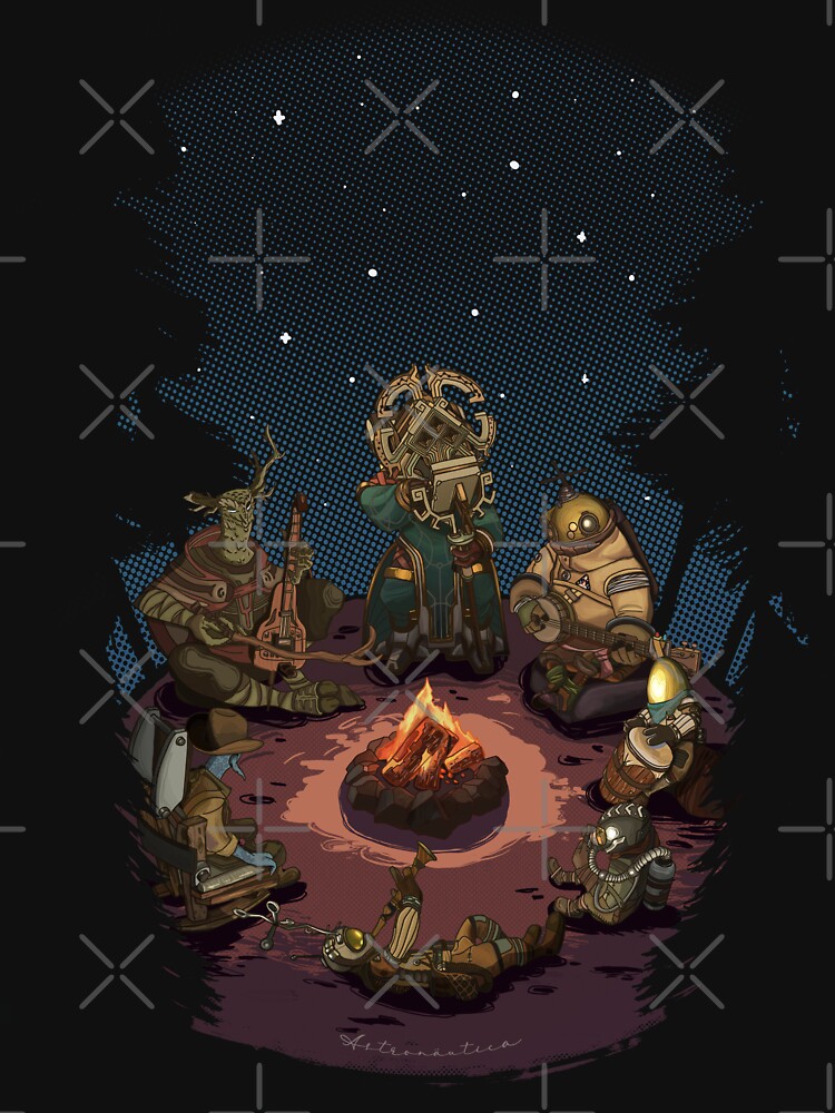Outer Wilds Campfire Scene with All Characters Sitting Together for Indie Game Fans by · GAMING SOUL ·