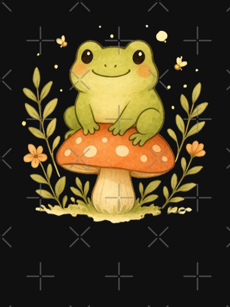 Cute Cottagecore Frog on Mushroom – Kawaii Watercolor Nature Art by FernandsOficial