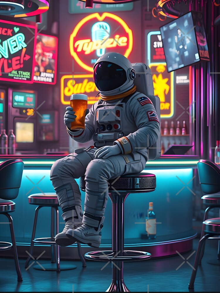 Astronaut on Break at Neon Bar by Inktypolis