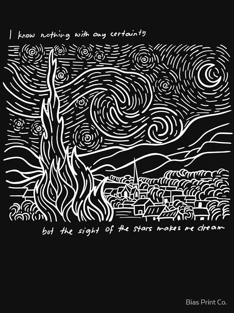 Vincent Van Gogh Starry Night Line Art by Bias Print Co.