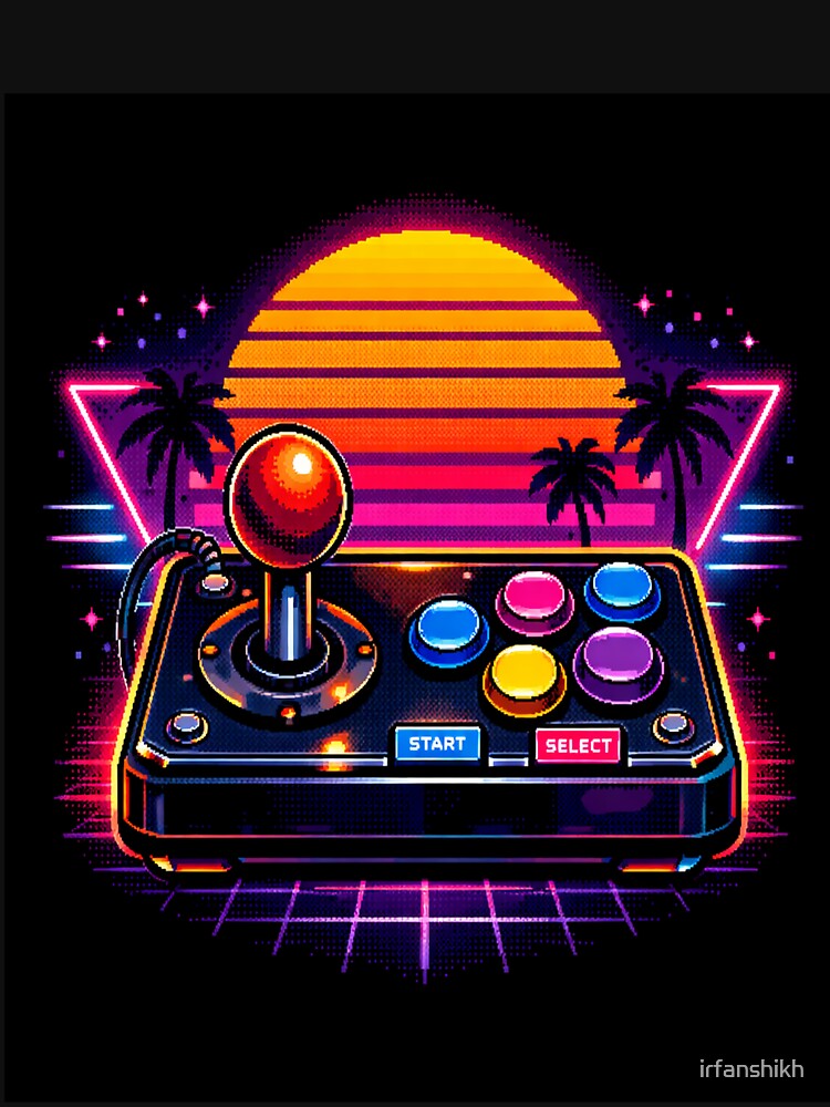 Retro 80s Gamer Arcade Controller Neon Synthwave Gaming T-Shirt Design by irfanshikh