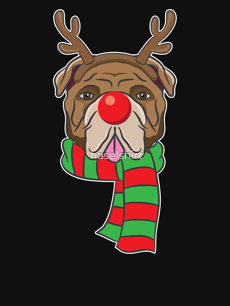 Funny Christmas Dog Xmas Reindeer Bulldog Holiday Gift by haselshirt