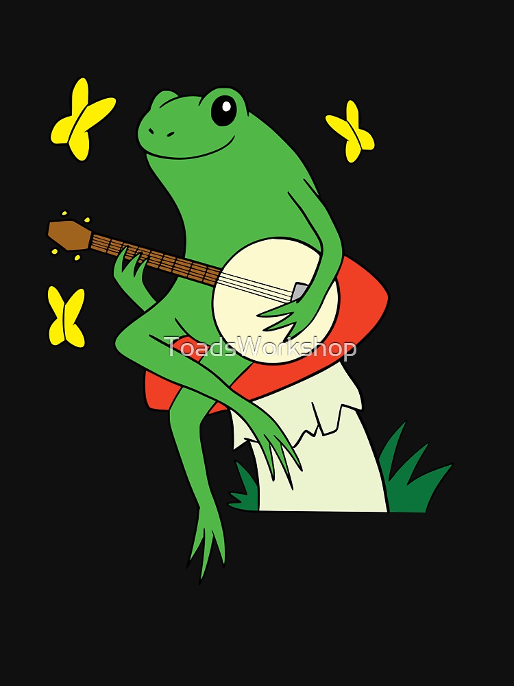 Banjo Playing Frog Sitting on a Red Toadstool by ToadsWorkshop