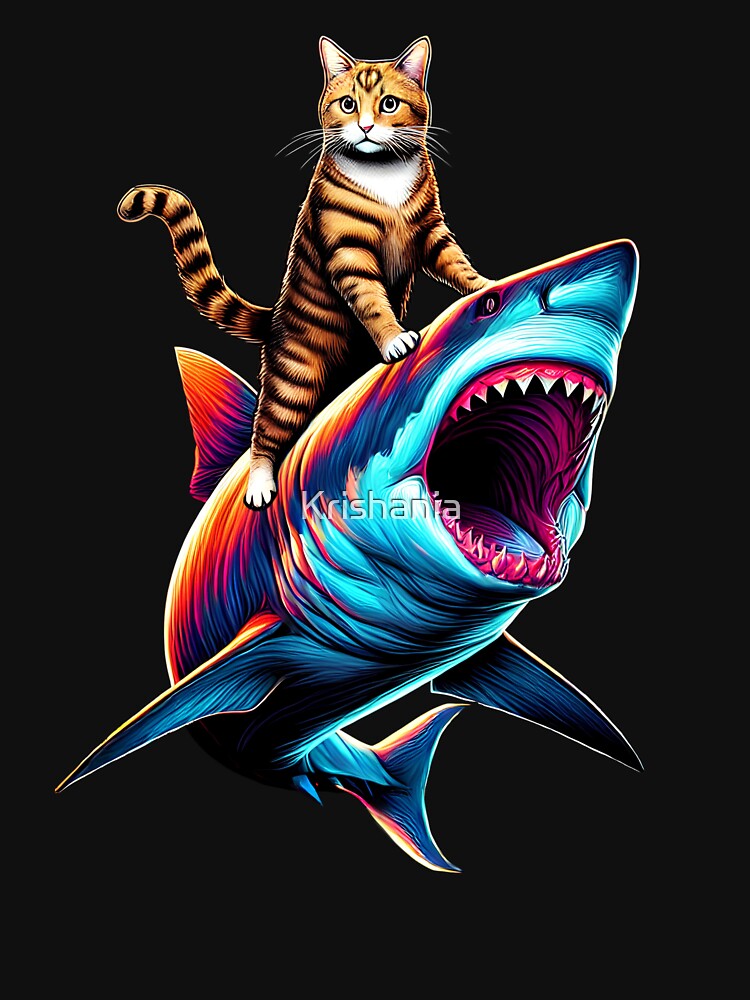 Funny Cat Riding Shark Kitten Lover by Kimberley King Art  King Art