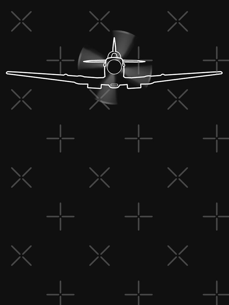 Vintage Supermarine Spitfire fighter aircraft in flight outline graphic (white) by soitwouldseem