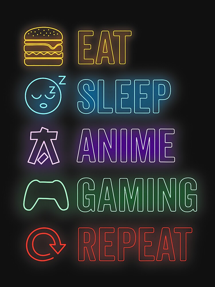 Eat Sleep Anime Gaming Repeat Neon Icons by judycuevas1