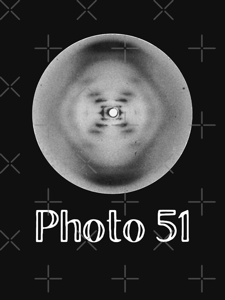 Photo 51  X-ray diffraction of DNA by Rosalind Franklin, Raymond Gosling Nature Women in STEM science black by labstud