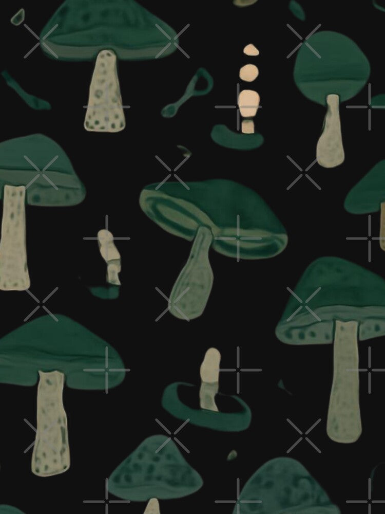 Dark Green Mushroom And Moth Pattern by bvdesignart