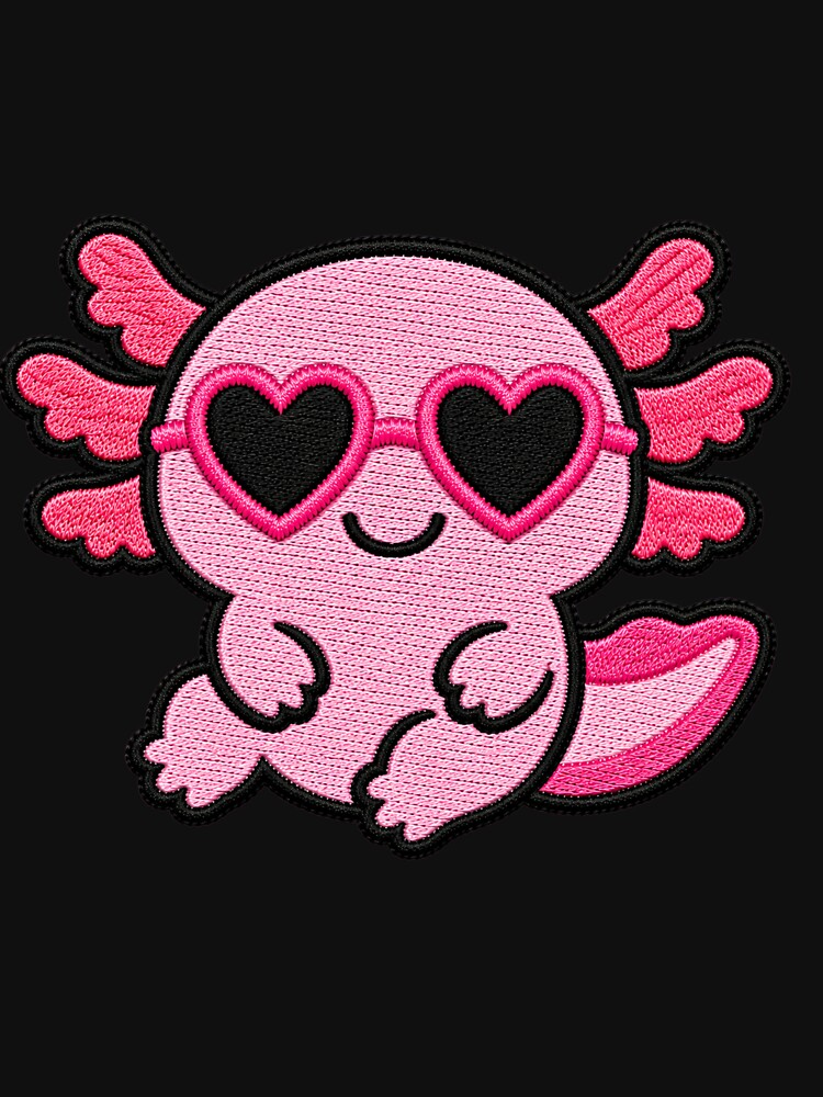 Smiling Axolotl Embroidery Patch | Kawaii Axolotl with Heart Sunglasses by ColorSplash123