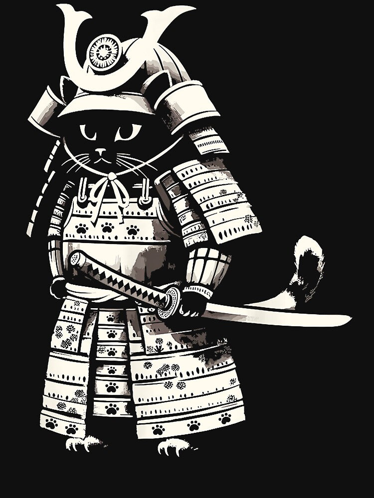 Kawaii Cat Anime Japanese Retro Samurai Novelty Funny Cat by StefanieKappel
