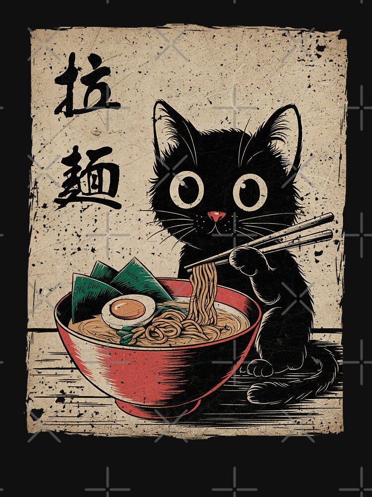 Cat Ramen Japanese Funny Graphic Tees Kawaii Cat Anime Gifts by Damcoc