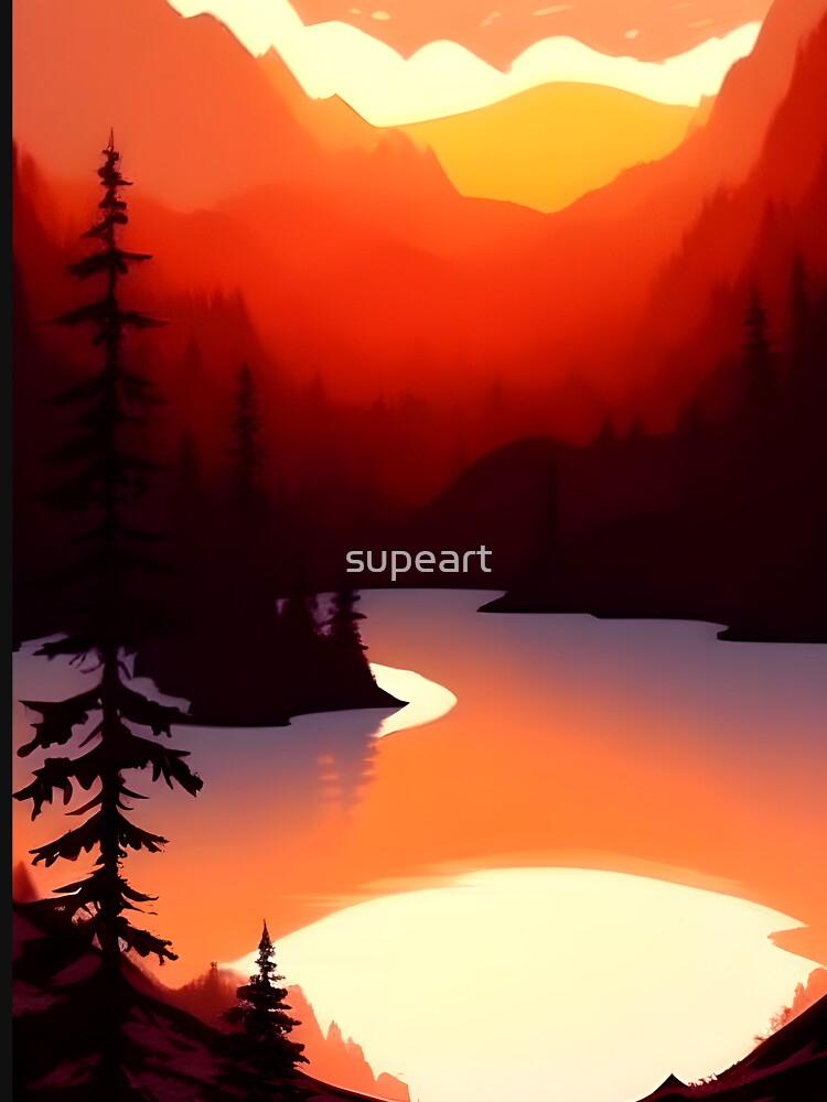 Add a Touch of Beauty and Tranquility to Your Home with Our Wide Range of Gorgeous Minimalist Landscape and Lake Sunrise Prints by supeart