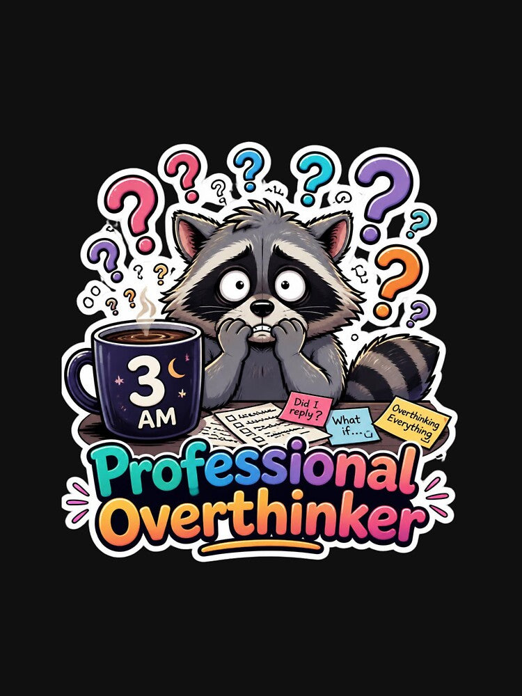 Professional Overthinker Funny Raccoon Coffee 3AM Anxiety Humor T-Shirt by redblink store