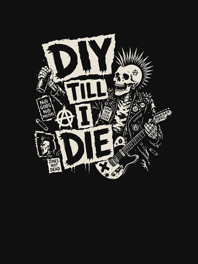 DIY Till I Die Punk Rock Skeleton Underground Art by FeverVoid
