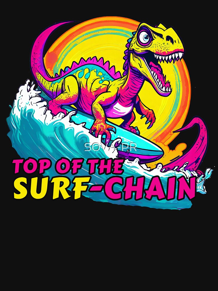 T-rex Dinosaur Surfing Funny T-shirt by SOVA-PR