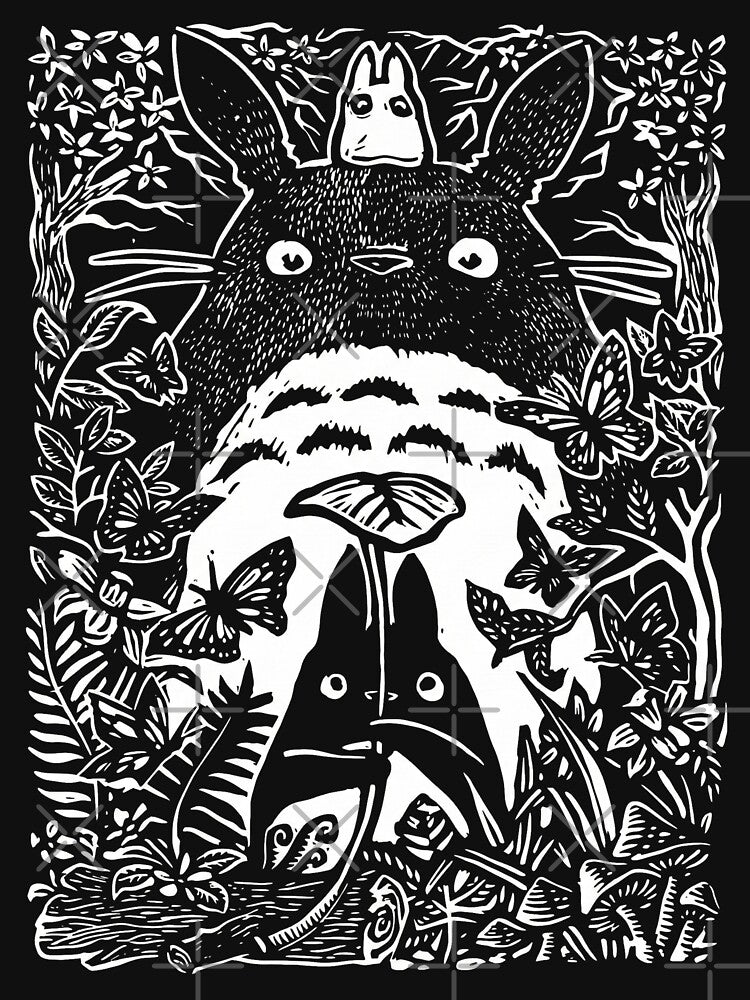 Spirits of the Forest - Monochrome Botanical Block Print by Samy--show